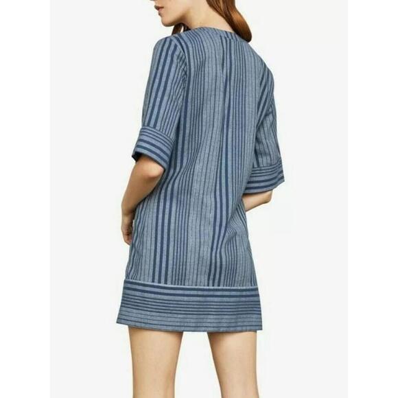 BCBGMaxAzria Tonal Canyon Short Sleeve Stripe Tunic Shift Dress Blue XXS NEW  #H - Picture 3 of 12